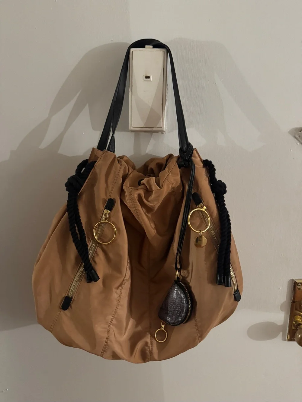 See By Chloe Nylon Drawstring Shoulder Bag with Black Rope details